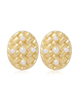 Artificial Pearl Embellished Oval Shape High Fashion Wholesale Women Stud Earrings - Golden