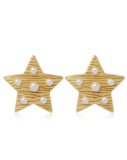 Artificial Pearl Decorated Star Design High Fashion Women Alloy Wholesale Stud Earrings - Golden