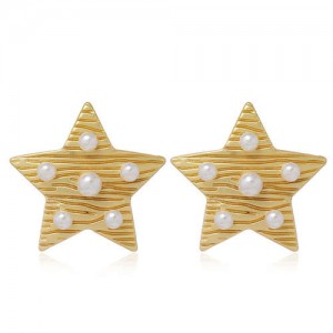 Artificial Pearl Decorated Star Design High Fashion Women Alloy Wholesale Stud Earrings - Golden