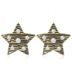 Artificial Pearl Decorated Star Design High Fashion Women Alloy Wholesale Stud Earrings - Vintage Gold