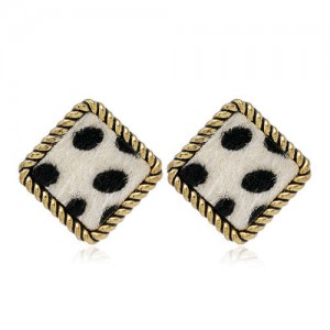 Leopard Prints Vintage Square Design Korean Fashion Women Stud Earrings - White