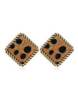 Leopard Prints Vintage Square Design Korean Fashion Women Stud Earrings - Brown