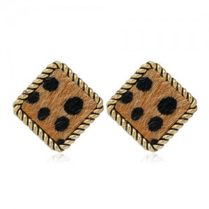 Leopard Prints Vintage Square Design Korean Fashion Women Stud Earrings - Brown