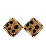 Leopard Prints Vintage Square Design Korean Fashion Women Stud Earrings - Brown