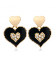 Rhinestone Inlaid Peach Heart Unique Fashion Design Women Wholesale Stud Earrings - Black