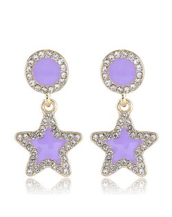 Rhinestone Embellished Enamel Star Pendant High Fashion Women Wholesale Stud Earrings - Violet