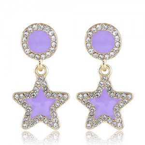 Rhinestone Embellished Enamel Star Pendant High Fashion Women Wholesale Stud Earrings - Violet