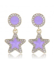 Rhinestone Embellished Enamel Star Pendant High Fashion Women Wholesale Stud Earrings - Violet