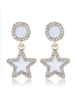 Rhinestone Embellished Enamel Star Pendant High Fashion Women Wholesale Stud Earrings - White