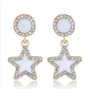 Rhinestone Embellished Enamel Star Pendant High Fashion Women Wholesale Stud Earrings - White