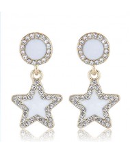 Rhinestone Embellished Enamel Star Pendant High Fashion Women Wholesale Stud Earrings - White