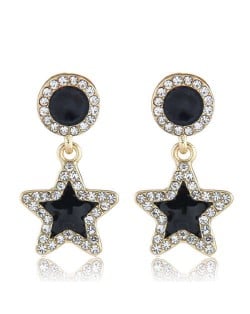 Rhinestone Embellished Enamel Star Pendant High Fashion Women Wholesale Stud Earrings - Black