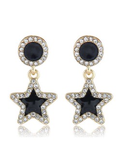 Rhinestone Embellished Enamel Star Pendant High Fashion Women Wholesale Stud Earrings - Black