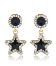 Rhinestone Embellished Enamel Star Pendant High Fashion Women Wholesale Stud Earrings - Black