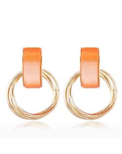 Gem Embellished Multi-layers Golden Hoop Women Alloy Costume Earrings - Orange