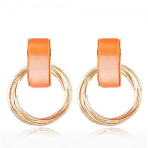 Gem Embellished Multi-layers Golden Hoop Women Alloy Costume Earrings - Orange