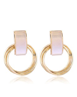 Gem Embellished Multi-layers Golden Hoop Women Alloy Costume Earrings - Pink