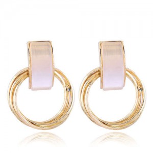 Gem Embellished Multi-layers Golden Hoop Women Alloy Costume Earrings - Pink
