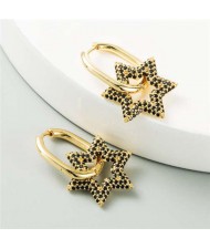 Cubic Zirconia Embellished Hexagon Star Design Bold Fashion Women Alloy Wholesale Earrings - Black