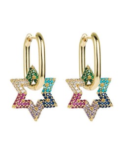 Cubic Zirconia Embellished Hexagon Star Design Bold Fashion Women Alloy Wholesale Earrings - Multicolor