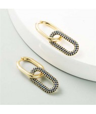 Cubic Zirconia Decorated Linked Hoops Design Women Copper Costume Earrings - Blue