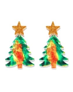 Star Decorated Christmas Tree Design Wholesale High Fashion Costume Earrings - Green