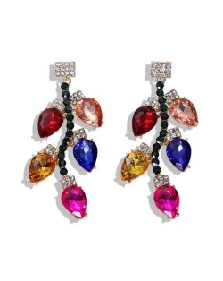 Colorful Gems Embellished Attractive Twig High Fashion Women Costume Earrings
