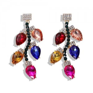 Colorful Gems Embellished Attractive Twig High Fashion Women Costume Earrings