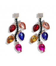 Colorful Gems Embellished Attractive Twig High Fashion Women Costume Earrings