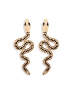 Rhinestone Inlaid High Fashion Women Alloy Wholesale Earrings - Black