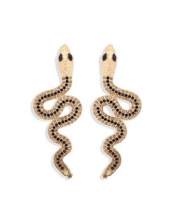 Rhinestone Inlaid High Fashion Women Alloy Wholesale Earrings - Black