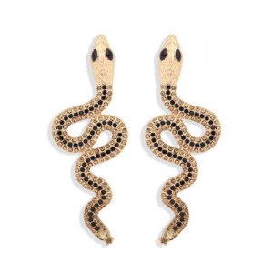 Rhinestone Inlaid High Fashion Women Alloy Wholesale Earrings - Black