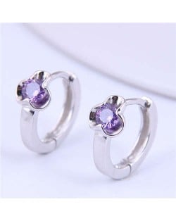 Violet Cubic Zirconia Inlaid Flower Design Copper Ear Clips