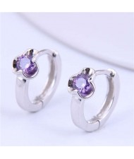 Violet Cubic Zirconia Inlaid Flower Design Copper Ear Clips