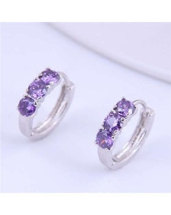 Purple Cubic Zirconia Embellished Sweet Fashion Copper Women Wholesale Earrings