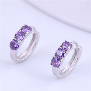Purple Cubic Zirconia Embellished Sweet Fashion Copper Women Wholesale Earrings