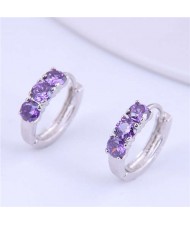 Purple Cubic Zirconia Embellished Sweet Fashion Copper Women Wholesale Earrings