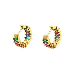 Colorful Cubic Zirconia 18K Gold Plated Celebrity Choice High Fashion Wholesale Earrings