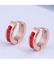 Rhinestone Embellished Delicate Design Korean Style Stainless Steel Ear Clips - Red