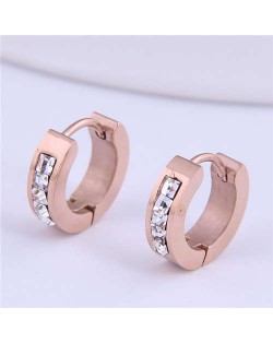 Rhinestone Embellished Delicate Design Korean Style Stainless Steel Ear Clips - White