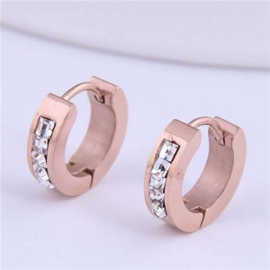 Rhinestone Embellished Delicate Design Korean Style Stainless Steel Ear Clips - White