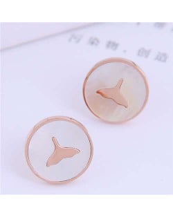 Whale Tail Korean Fashion Round Stainless Steel Women Studs Earrings