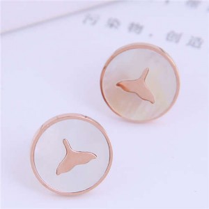 Whale Tail Korean Fashion Round Stainless Steel Women Studs Earrings