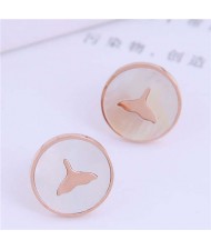 Whale Tail Korean Fashion Round Stainless Steel Women Studs Earrings