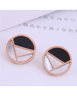 Geometric Combination Design Round Korean Fashion Women Stainless Steel Stud Earrings