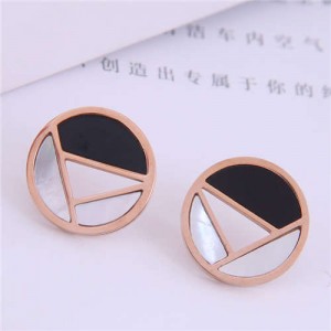 Geometric Combination Design Round Korean Fashion Women Stainless Steel Stud Earrings