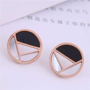 Geometric Combination Design Round Korean Fashion Women Stainless Steel Stud Earrings