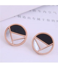 Geometric Combination Design Round Korean Fashion Women Stainless Steel Stud Earrings