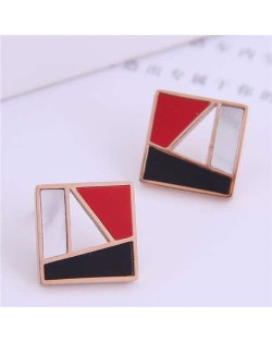 Korean Fashion Geometric Combination Design Square Shape Women Stainless Steel Stud Earrings