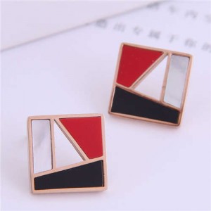 Korean Fashion Geometric Combination Design Square Shape Women Stainless Steel Stud Earrings